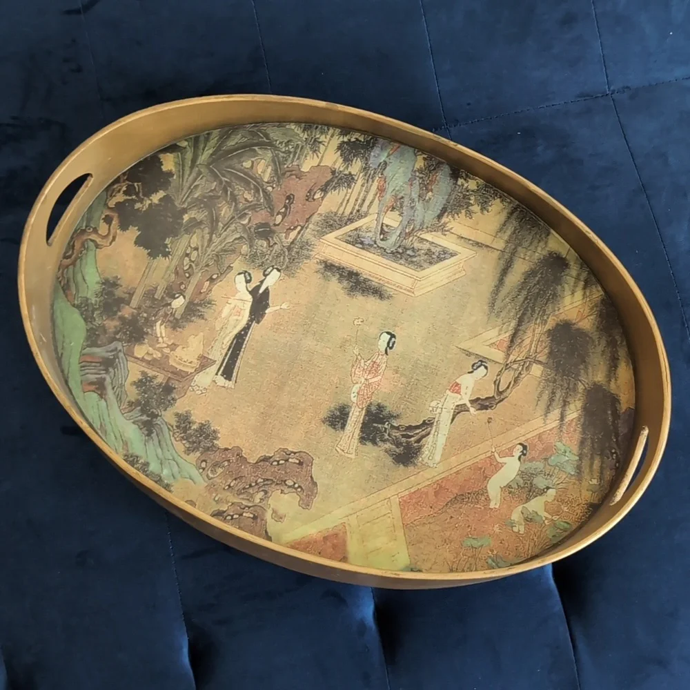 Vintage Asian Wooden Serving Tray
